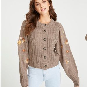 Brown flower embroidered cardigan!!